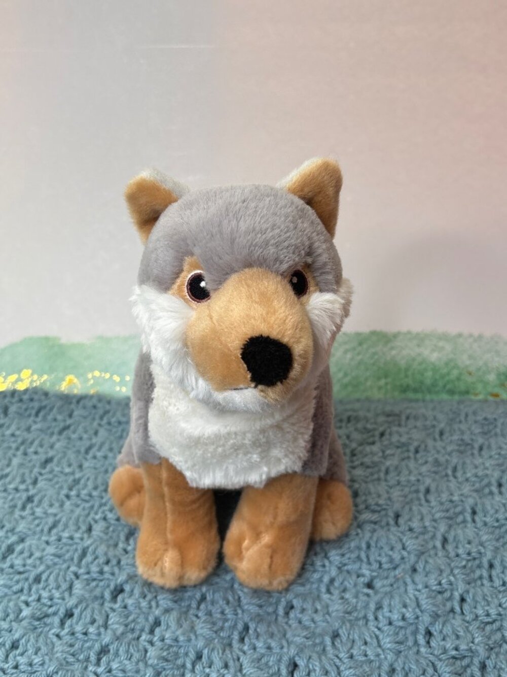 Eco Nation By Aurora Wolf Plush Stuffed Animal Grey Tan White Sitting 9 inches